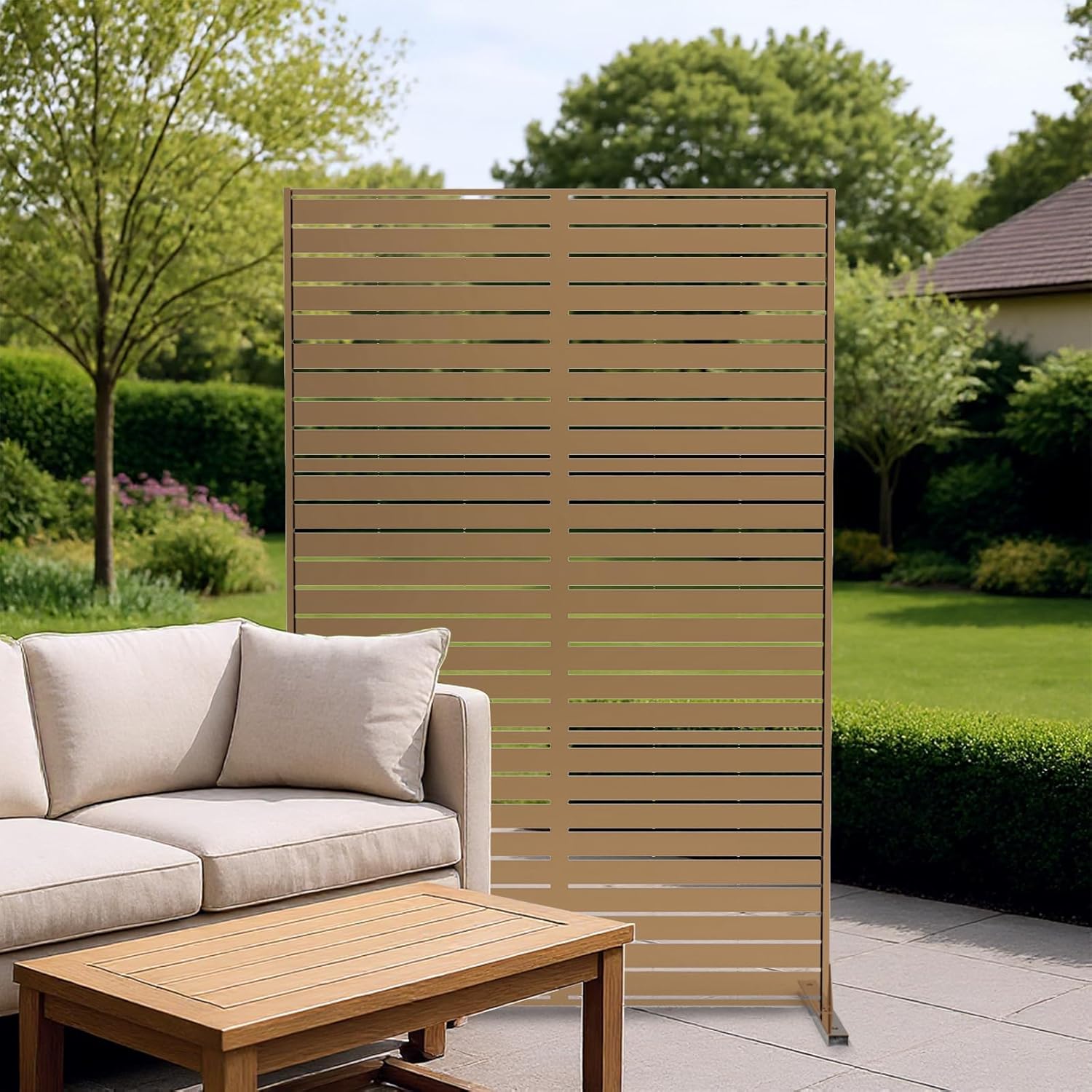 Metal Privacy Screen Outdoor, 72" h×47" w Balcony Patio Privacy Screen, Freestanding Privacy Fence, Decorative Panel, Patio Room Divider for Garden, Balcony, Deck