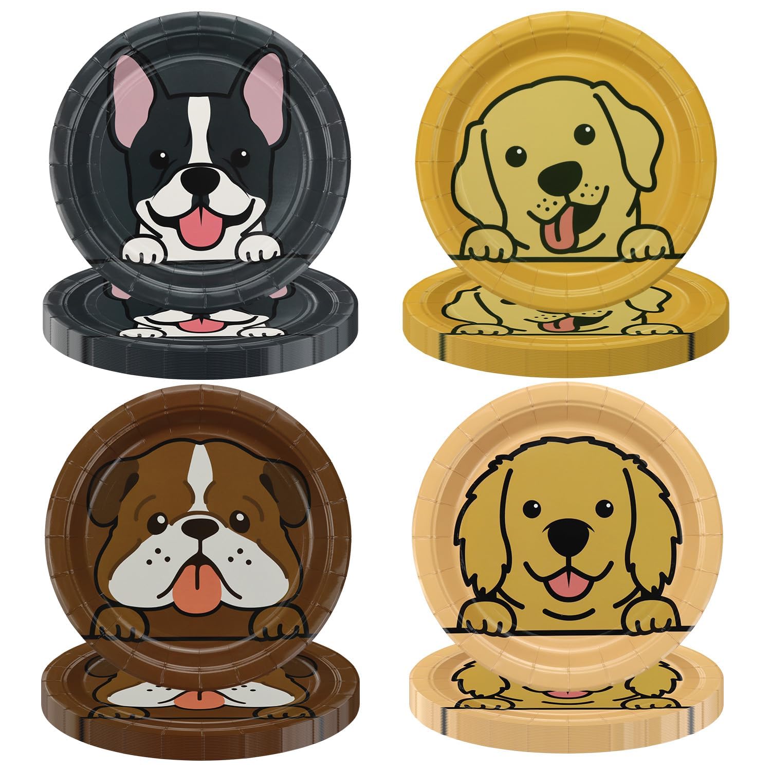 Dog Birthday Party Paper Plates, 80 Pcs 9 x 9 Inches Cute Cartoon Dog Plate Tableware for Pet Themed Party Decorations Puppy Birthday Party Supplies