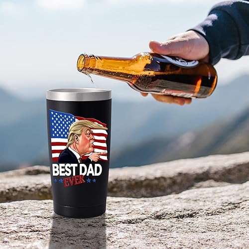 Miniatura 8 de Qtencas Best Dad Ever Gifts - Vaso de viaje aislado de acero inoxidable con texto en inglés "Best Dad Ever Trump", divertido regalo para el Día del
