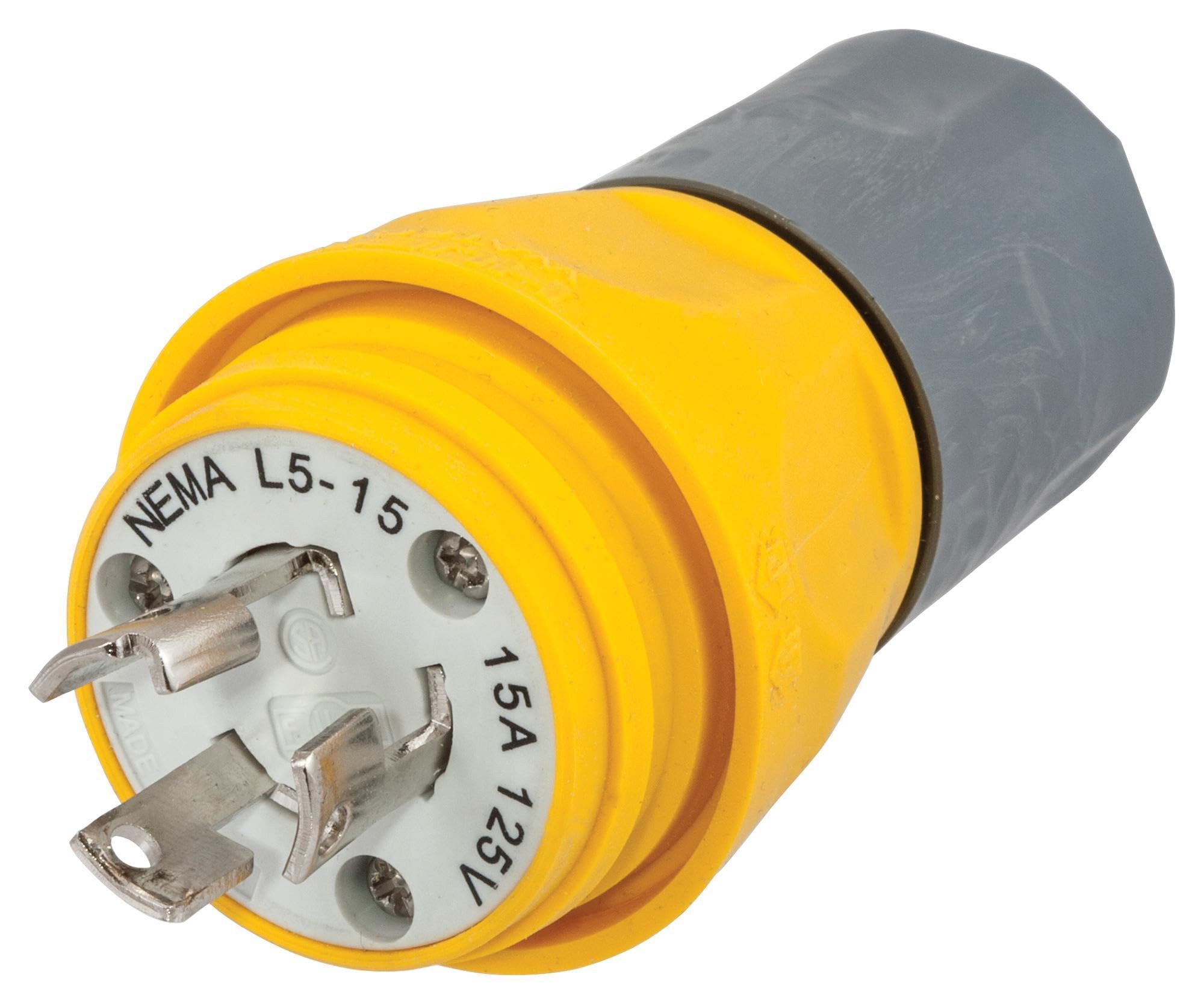 Watertight Devices, Twist-Lock Plug, 15A, 125V AC, 2 Pole, 3 Wire