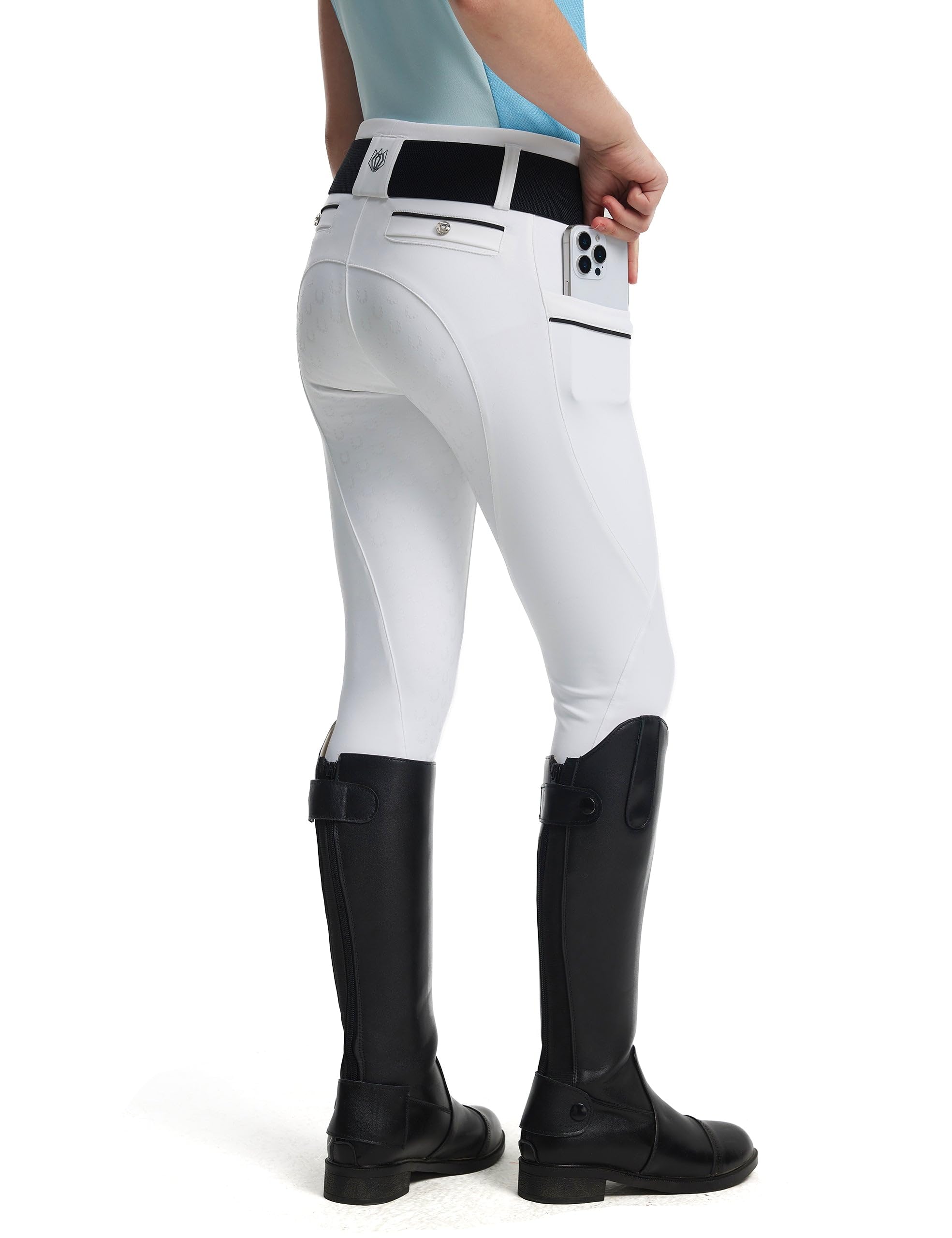 FitsT4 Sports Pantaloni da equitazione per ragazze Pantaloni da equitazione in silicone per ragazze Pantaloni da equitazione elasticizzati per bambini Pantaloni da equitazione con tasche