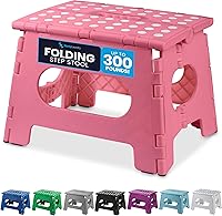 Vista 27 de Handy Laundry Taburete plegable ligero, lo suficientemente resistente como para apoyar a adultos y lo suficientemente seguro para niños, se abre Rosa