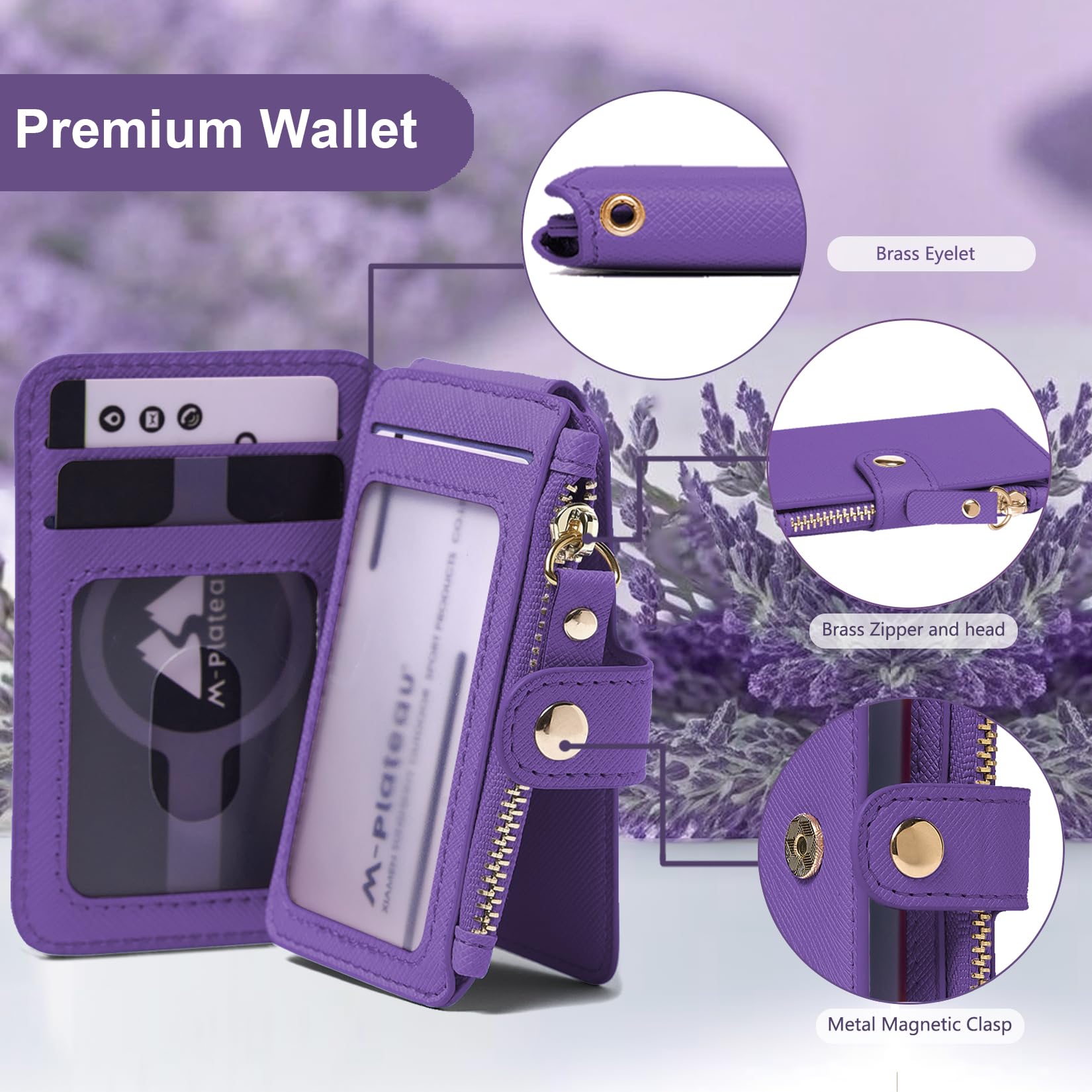 M-Plateau Phone Wallet Stick On, Credit Card Holder for Women Attachable 3M Sticker,Phone Card Holder Compatible with iphone 15 pro case and Most Smartphones (Purple)
