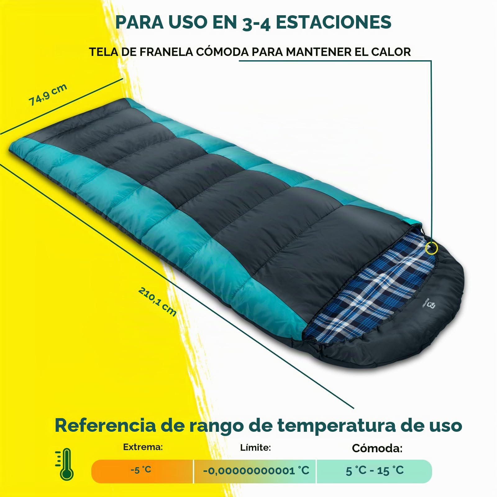 Bessport Saco de Dormir para Acampar, con Bolsa de Compresión, 3-4 Estaciones, Temperatura Extrema de, para Viajes, Camping, Senderismo