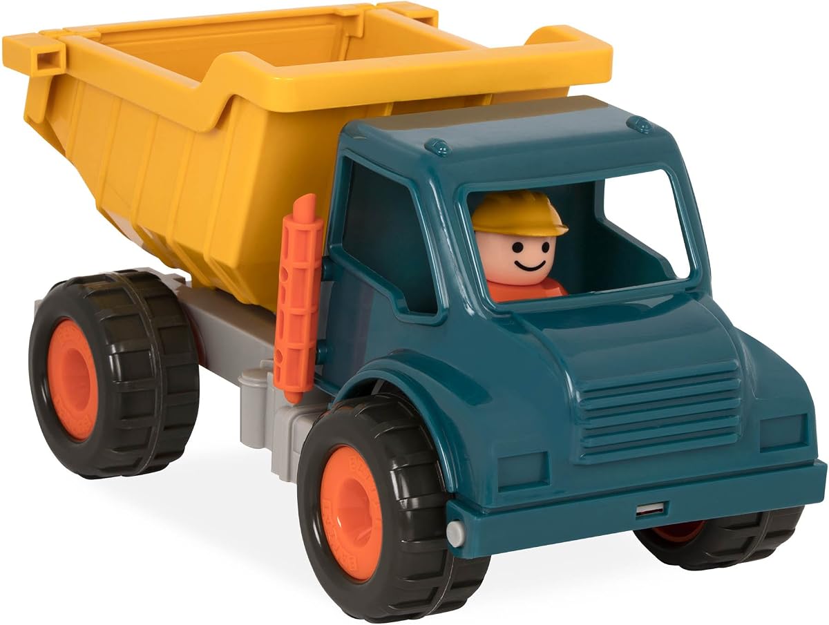 Dump Truck, Classic Toddler Construction Toy, Yellow Truck, Vehicles | Vintage-style dump truck with moving dump box, soft rubbery wheels, friendly driver figure, indoor or outdoor, 18+ Months