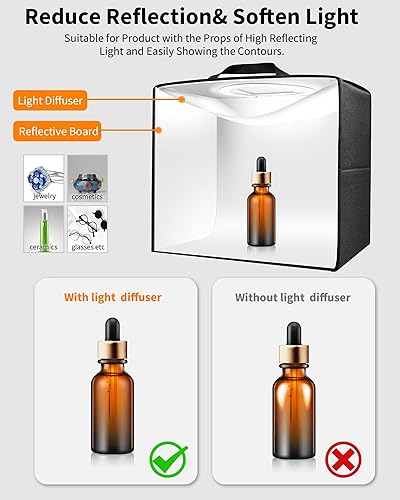 Miniatura 6 de Glendan Mini caja de luz, caja de luz de estudio fotográfico de 10 x 10 pulgadas, tienda de luz plegable portátil para fotografía con CRI 95 88