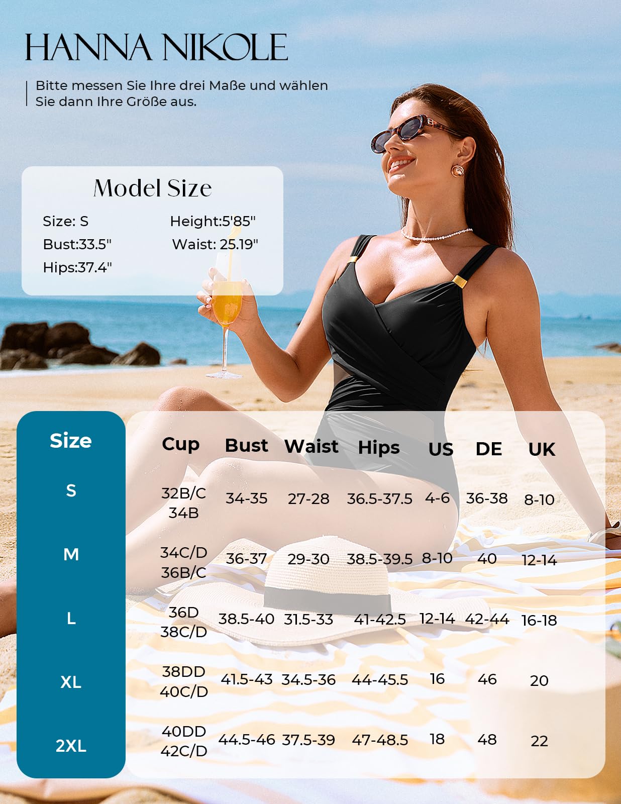Hanna Nikole Damen Badeanzug Bauchweg,Push up Schwimmanzug Swimsuits Sexy Sheer Mesh Einteiler Bademode,Schlankheits Raffung V-Ausschnitt Monokini