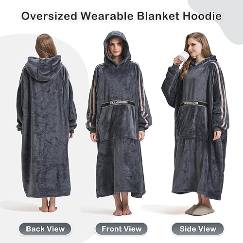 Miniatura 3 de FashGudim Manta de gran tamaño con capucha de 14.11 oz para adultos, manta con capucha, regalos para mamá, esposa, mujeres y niñas, Gris
