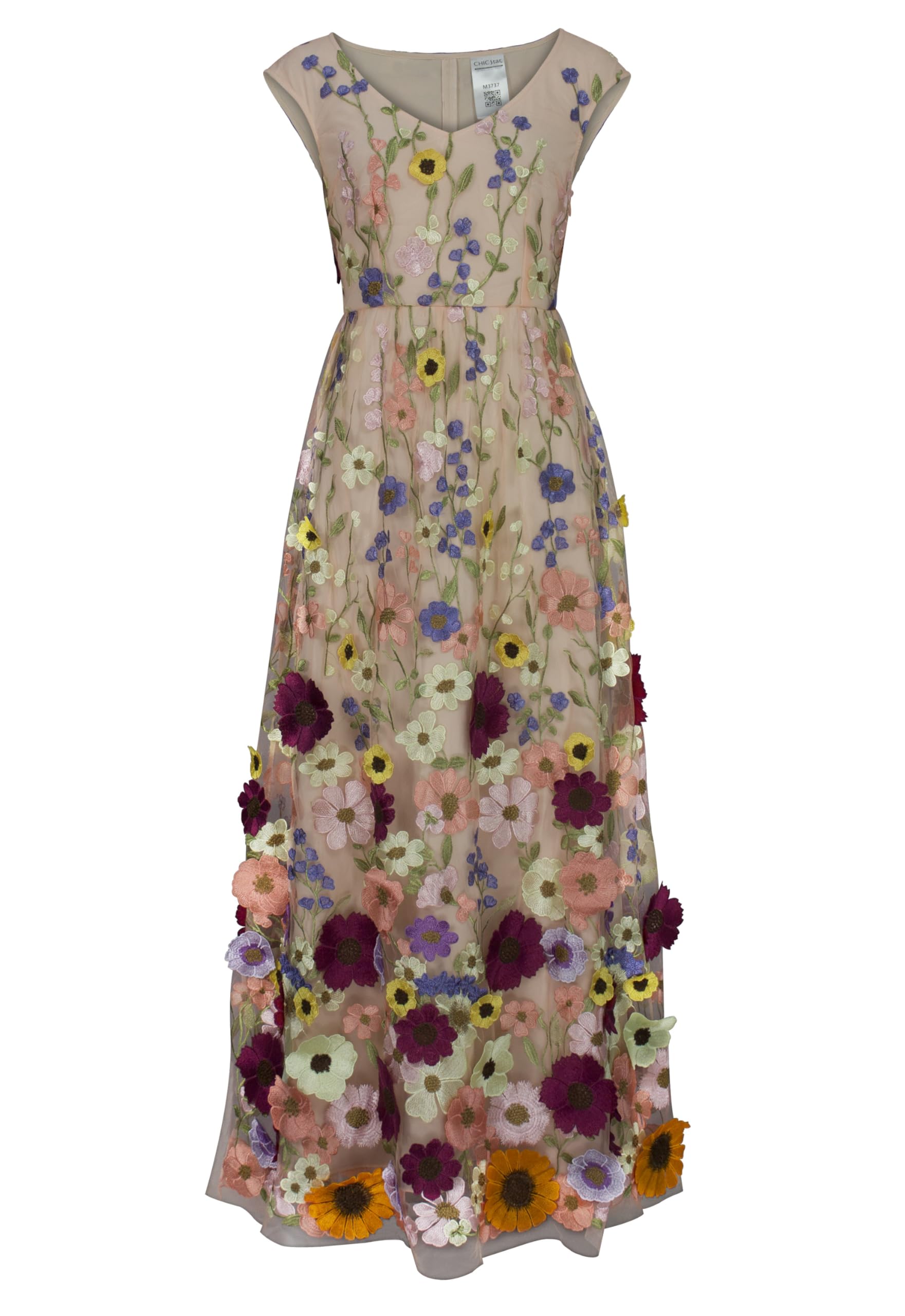 CHIC STAR Abito lungo da donna con applicazioni floreali 3D