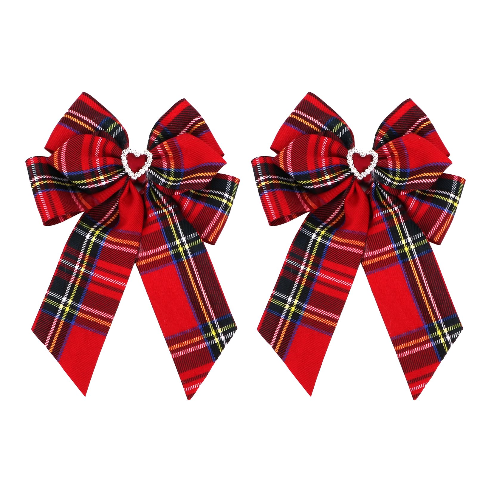 Red Hair Bow Clips, 2Pcs Tartan Bow Knot Hair Clips, Red Plaid Ribbon Hair Clip
