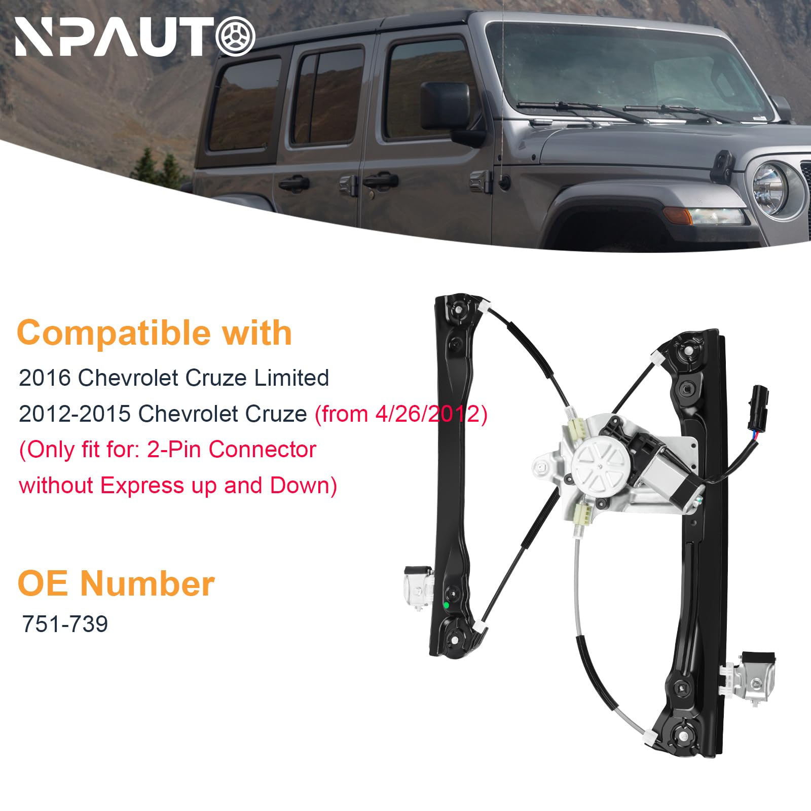 For 2011-2015 Cruze Limited 2016 Front Driver Side 2 Pins Window ...