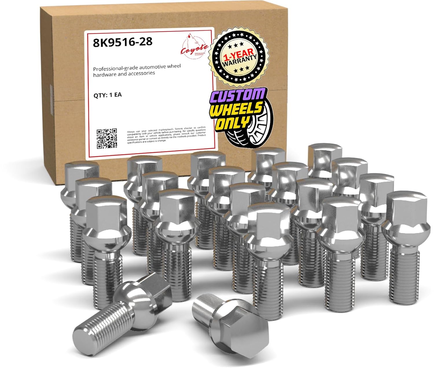 20 Pack M14x1.5 Chrome Ball Seat Lug Bolts 28mm Thread 17mm Hex for Mercedes C-Class EQB EQE GLA GLB SL Aftermarket Wheels