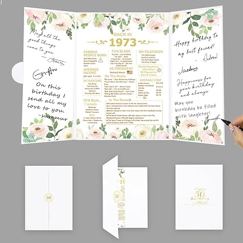 Vlipoeasn Libro de invitados alternativo para fiesta de 50 cumpleaños, certificado de firma de póster blanco en 1973, decoraciones de cumpleaños 50