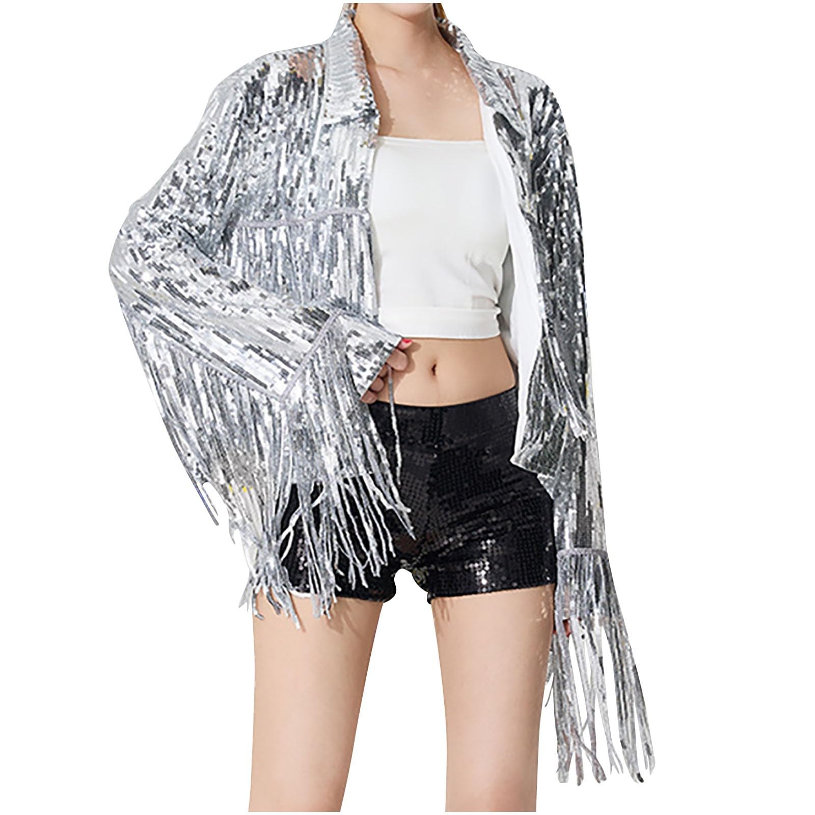 Veste à Paillettes Femme Cardigan à Paillettes Manches