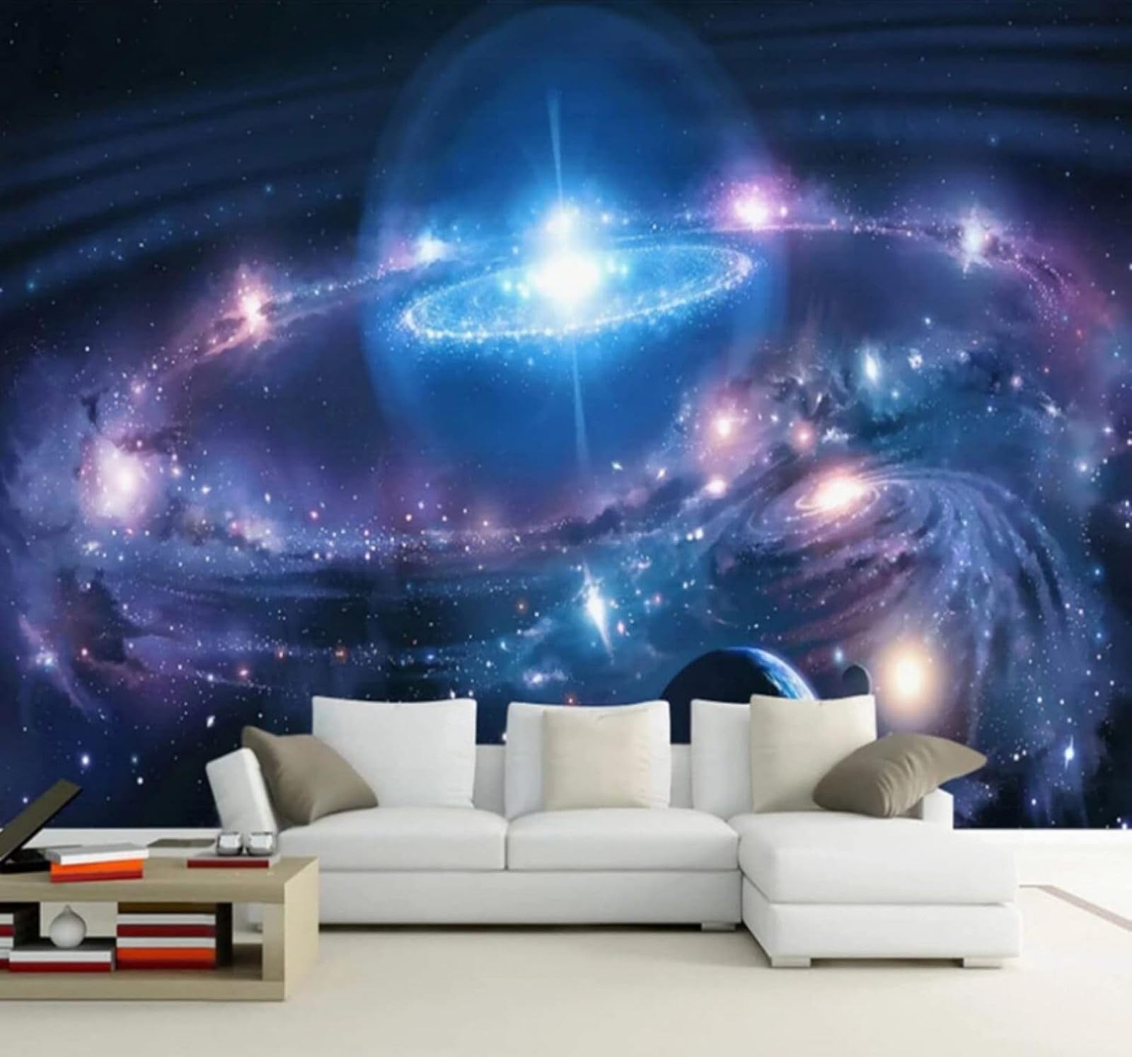 XLMING Three Dimensional Blue Starry Sky Universe Planets 3D Wallpaper Luxury Silk Study Dining Feature Sofa Grey Bedroom Living Room Tv Decorative Wall-250cm×170cm
