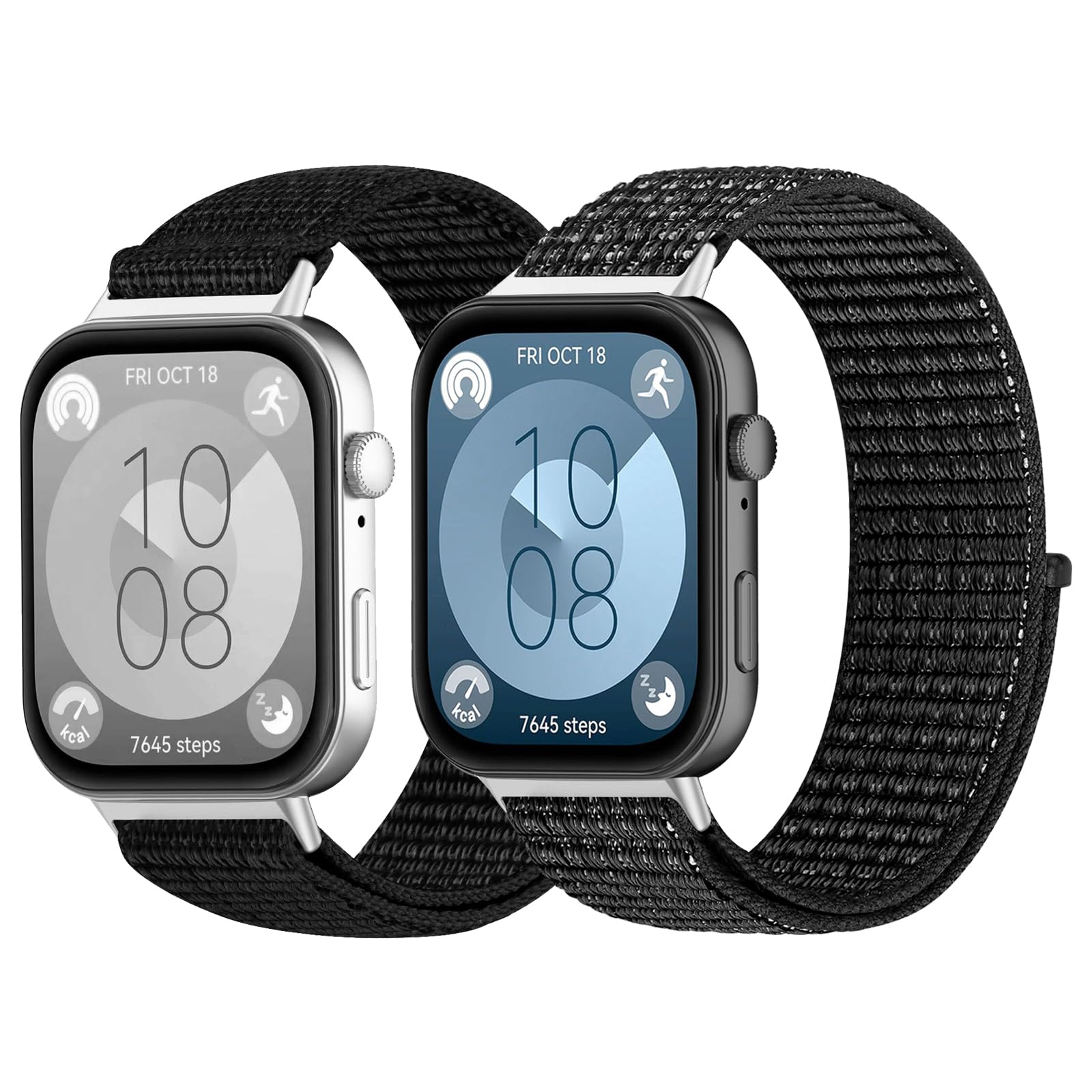 enkic Nylon Strap Compatible for Huawei Watch Fit 4/Fit 4 Pro/Fit 3, 2 Pcs Adjustable Breathable Sport Loop Wristband Replacement Watch Bands for Huawei Watch Fit 3/4/4 Pro Women Men
