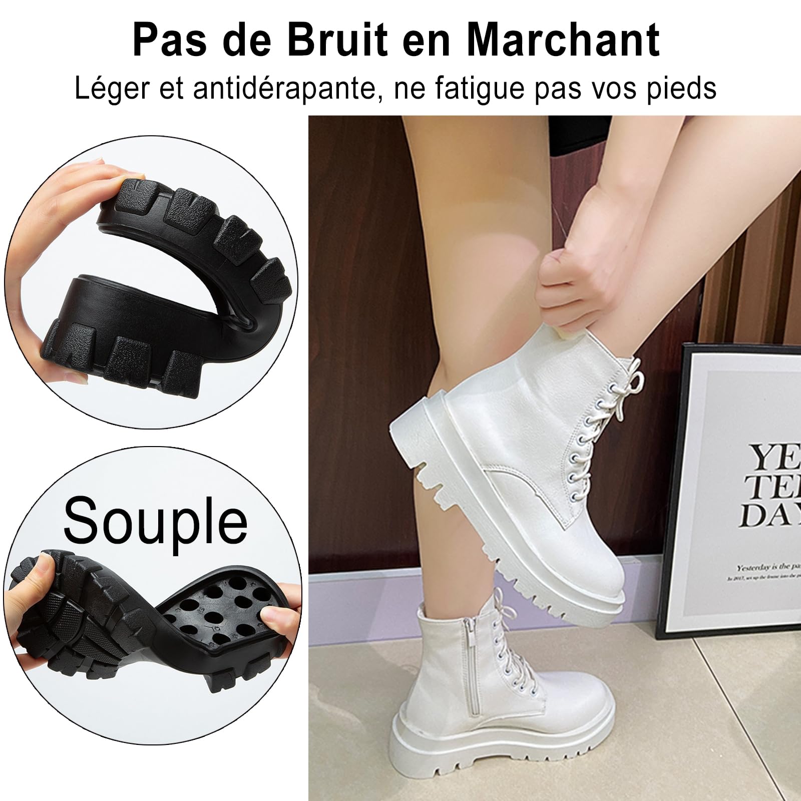 Bottines Militaire Femme Hiver Lacet Talon Carré Boots Ranger Chaussures