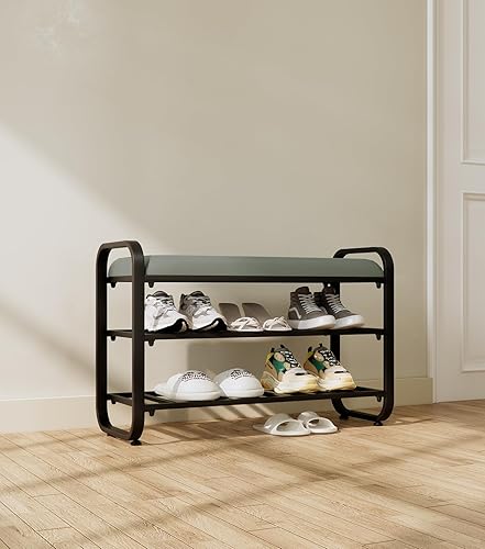 Miniatura 8 de XIV Zapatero de 3 niveles para entrada de puerta delantera, organizador de zapatos, banco de almacenamiento para entrada, sala de estar, fácil