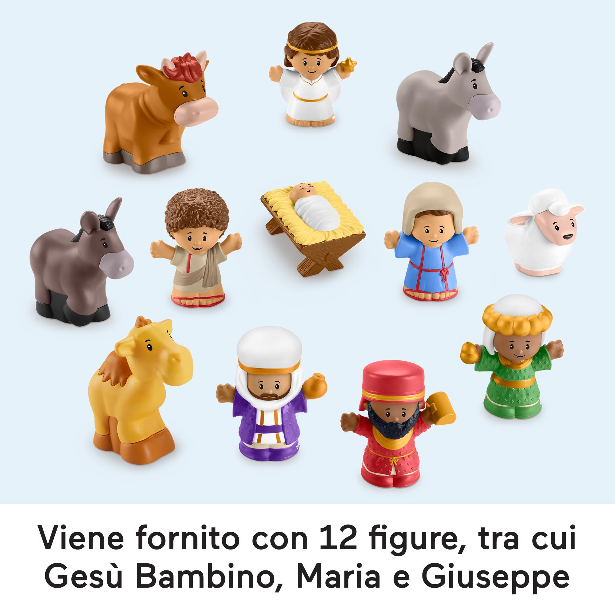 Fisher-Price Little People - Presepe, playset per bambini ai primi passi, include 12 personaggi, stalla, mangiatoia e 5 accessori, con lui e suoni, giocattolo per bambini, 1+ anni, HMX70