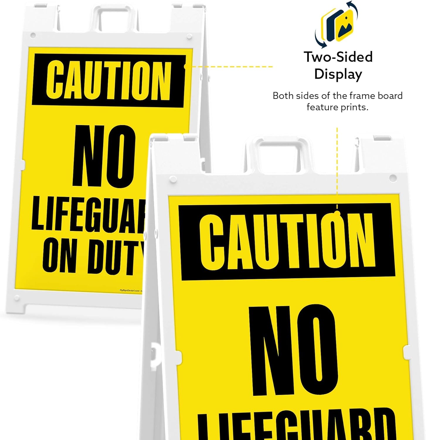 Caution No Lifeguard On Duty Folding Floor Sign, 24x36 Inches, Portable A Frame, Made in USA by My Sign Center