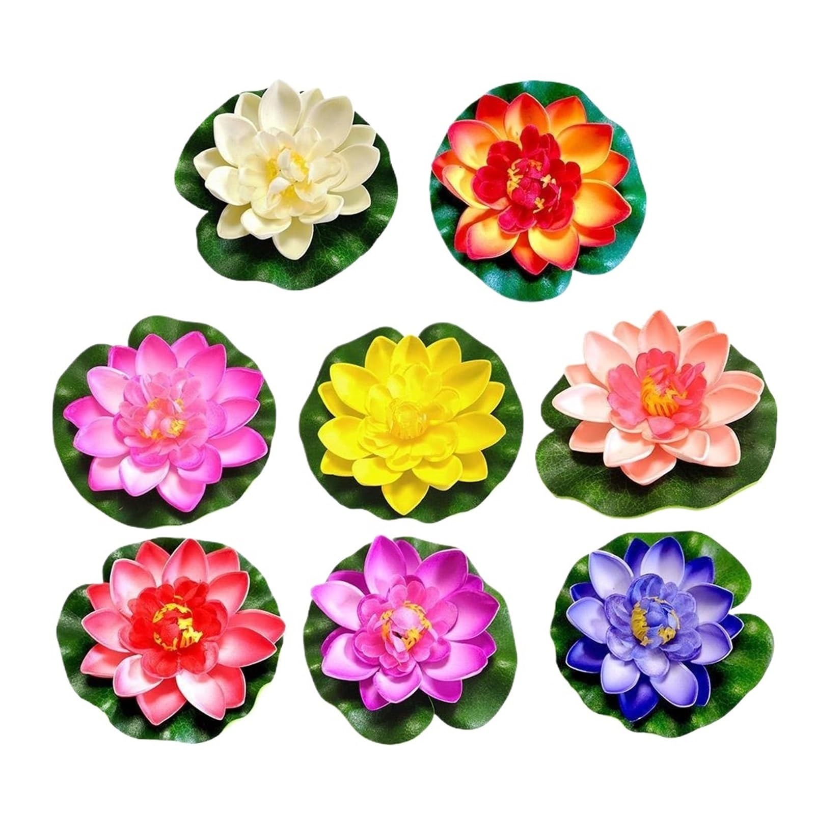 LHSJYG Water Lily Plants For Ponds Small Artificial Lotus Flower Fake Floating Foam with Water Lily Pad Pond Decor Garden Decoration(8pcs)