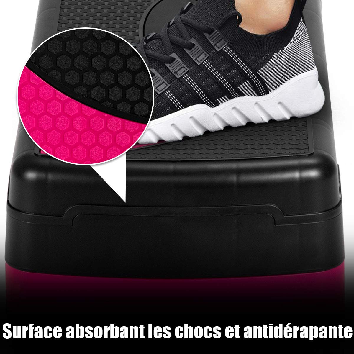 COSTWAY Aérobic Step Fitness Réglable Hauteur 3 Niveaux 10/15/20CM Surface Antidérapant Capacité Poids 250KG Noir