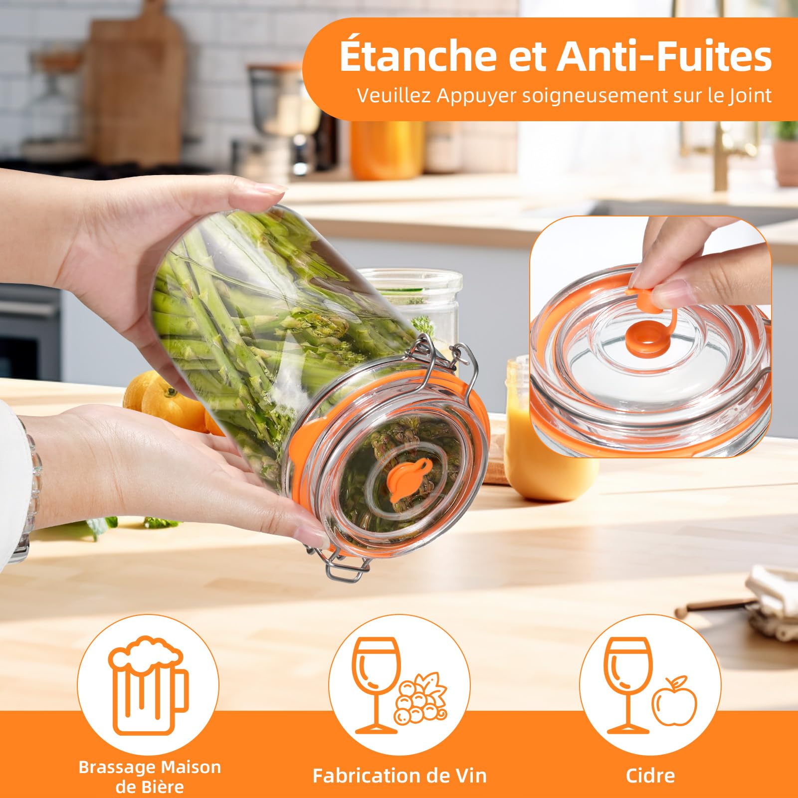 Kit de 2 Bocaux de Fermentation 1,5L avec Poids en Verre - Récipient pour Kimchi, Choucroute, Kombucha & Légumes Marinés - Inclus 2 Bocaux et 2 Poids