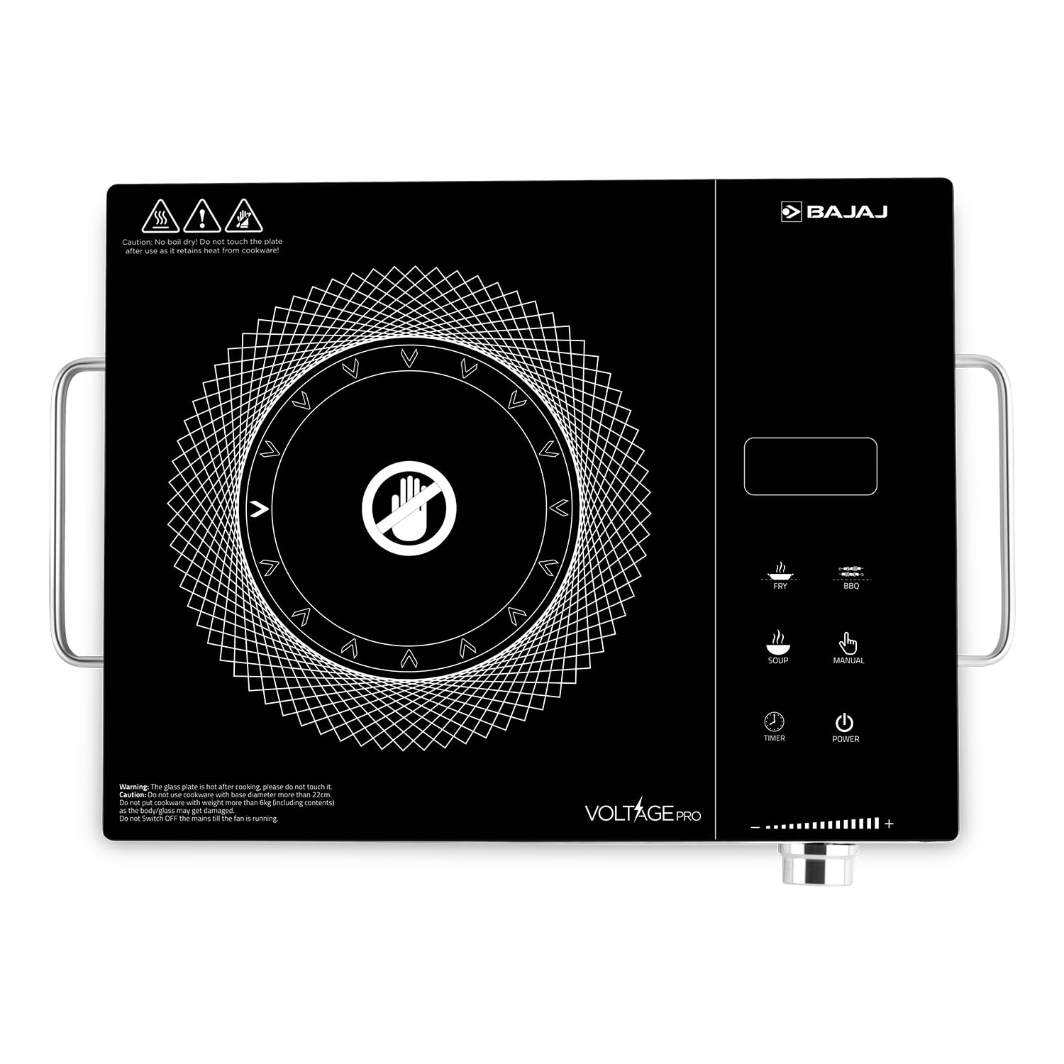 Bajaj IRX 220F Infrared Induction Cooktop | 2200 Watts | 11 Power Level | 3 Preset Menu | Feather Touch Controls | Digital display | 1 Yr Warranty 【Black/Silver】