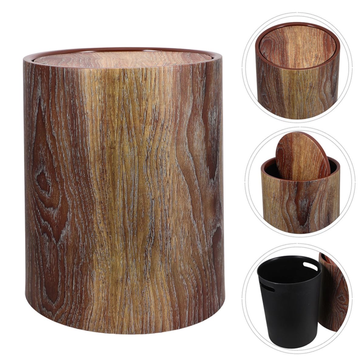 Cubo de basura redondo 15L con tapa abatible para cocina y oficina material PP resistente