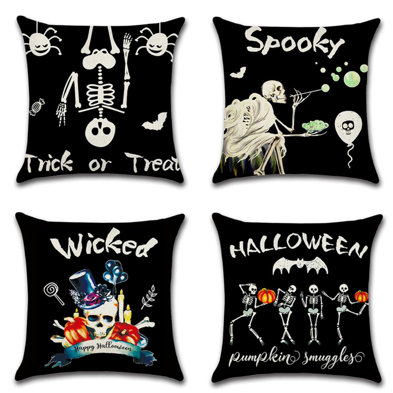 Poszewki na poduszki Boże Narodzenie poszewki na poduszki zestaw 4 80 x 80 cm Halloween dekoracyjna poszewka na poduszkę kwadratowa sofa poszewka na poduszkę lniana poszewka na poduszkę do domu łóżko sofa samochód na zewnątrz dekoracja prezent, kolor1