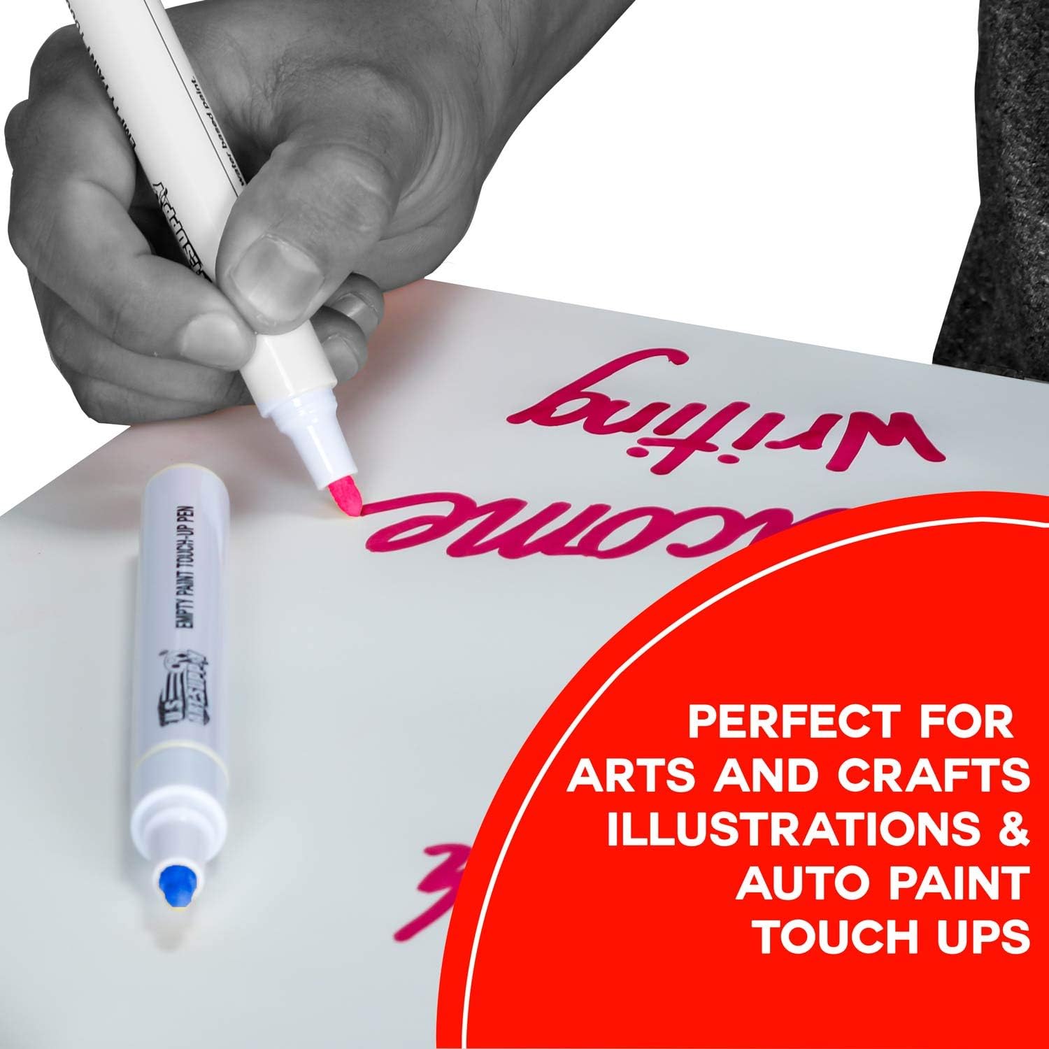 U.S. Art Supply - Empty Fillable Blank Paint Touch Up Pen Markers (Set of 6) - Fill with Your Own Art Acrylic, Oil and Water Base Paint, Auto Painting Clear-Coat - Fine Nib, Aluminum Body, Shaker Ball