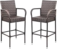 Homall Wicker Patio Bar Stools Set of 2 with Armrests & Footrest - Indoor Outdoor Barstools for Garden Pool Backyard (Brown)