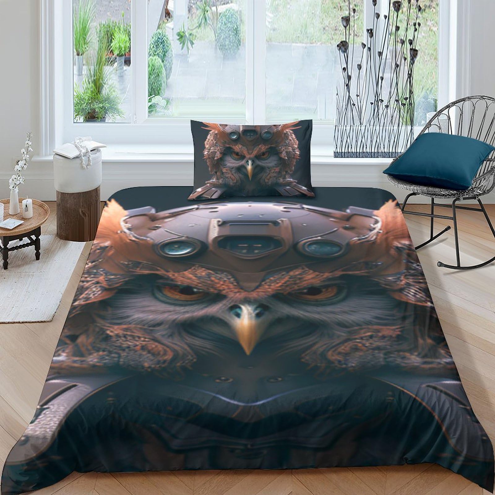 Parure de lit 3 pièces Angry Owl avec housse de couette zippée pour lit enfant 135x200