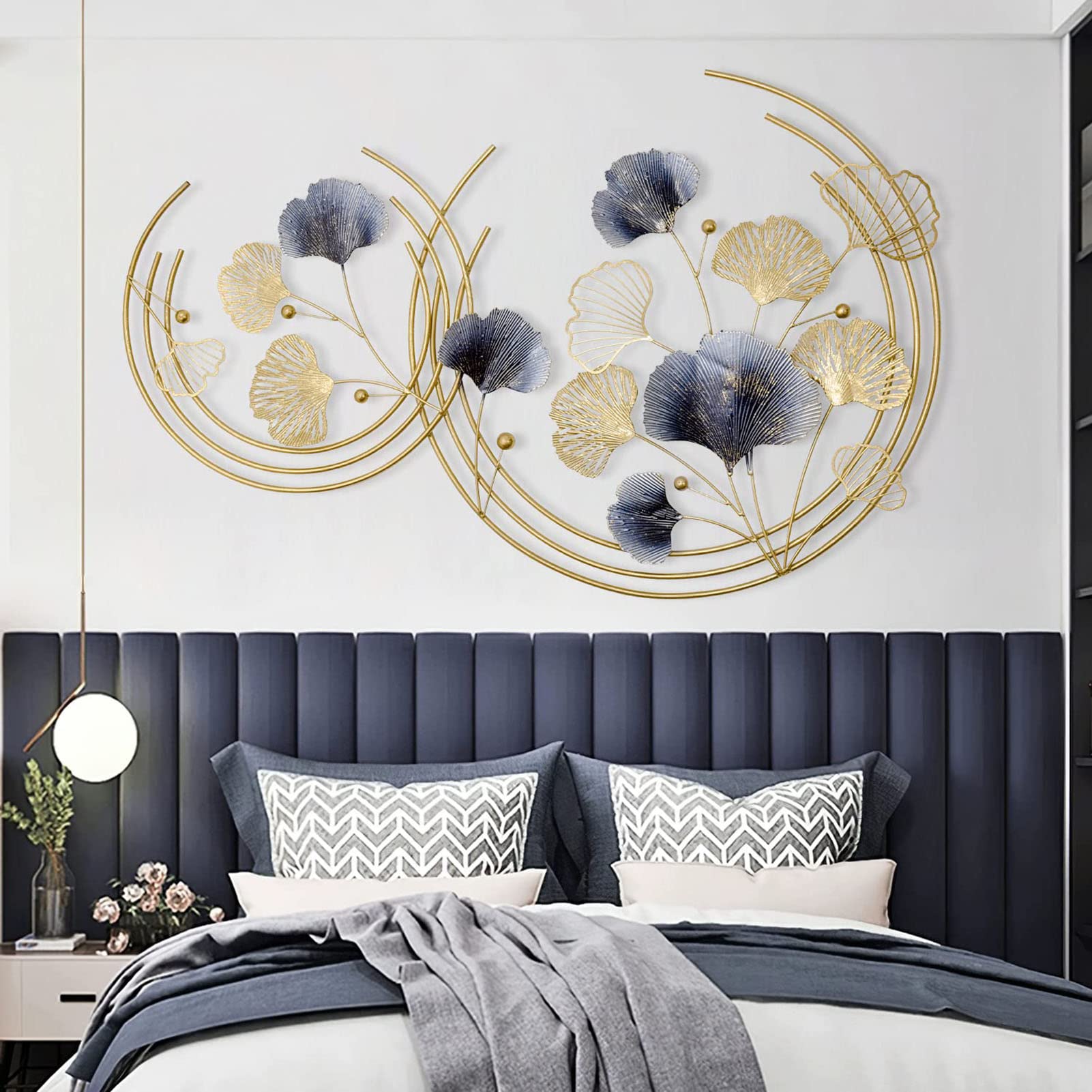 BHKERUZ 3D métal Statue de décoration Murale de Feuille de Ginkgo,110*67cm | Fer forgé Moderne, Artisanat entrée Couloir décoration Murale Ornement, pour Salle D'étude Chambre à Coucher Hôtel
