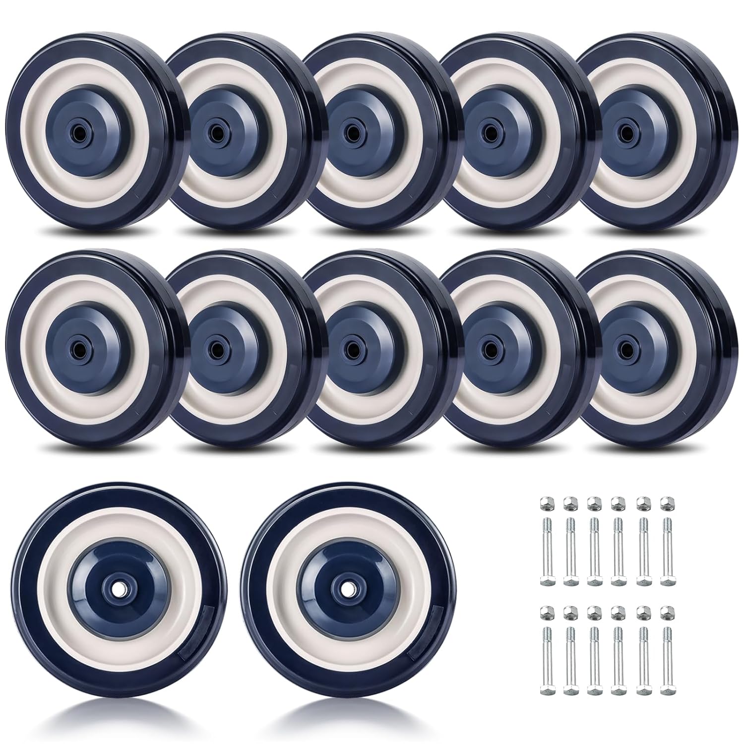 12 Pack Shopping Cart Replacement Wheels Kit, 5" Shopping Cart Casters, Double Ball Bearing TPU Silent Supermarket Casters for Supermarket (Blue)