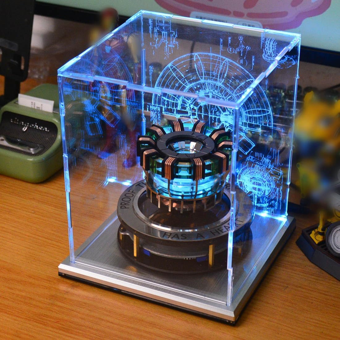 1/1 Scale MK2 Floating Arc Reactor, Floating Rotating LED Tech Desk Ornament with Holographic Shield - (Gen 2)