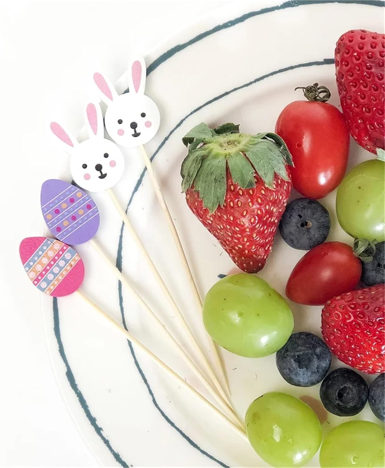Fruit Skewers 100pcs Disposable Bamboo Skewers Rabbit Easter Egg Fruit Forks Food Sandwich Buffet Decorations(Color2)
