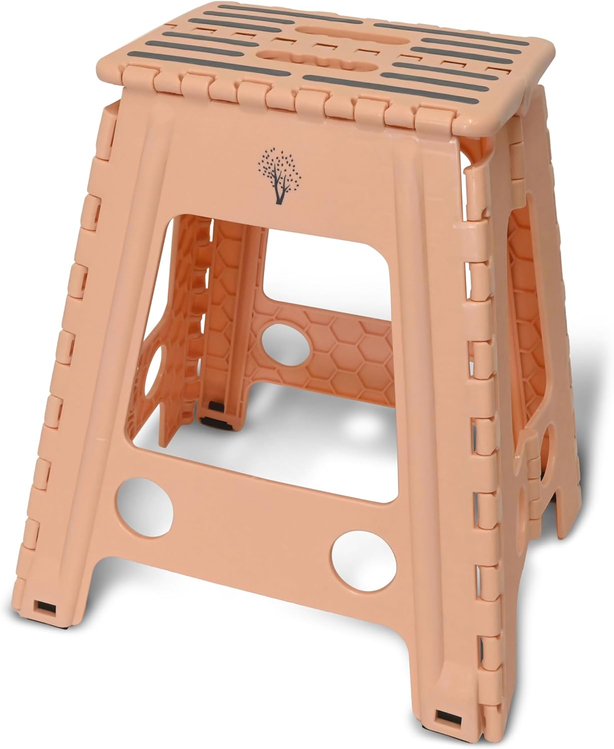 Inspired Living 18" Step Stool, Folding Step Stools for Adults, Plastic Foldable Step Stools Kids, Holds Up to 330 lbs, Collapsible Folding Stool for Kitchen, Bathroom, Bedroom - Blush/Grey