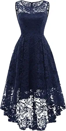 MUADRESS Women's Elegant Floral Lace Dress Sleeveless Crew Neck Hi-Lo Cocktail Dress for Evening Party