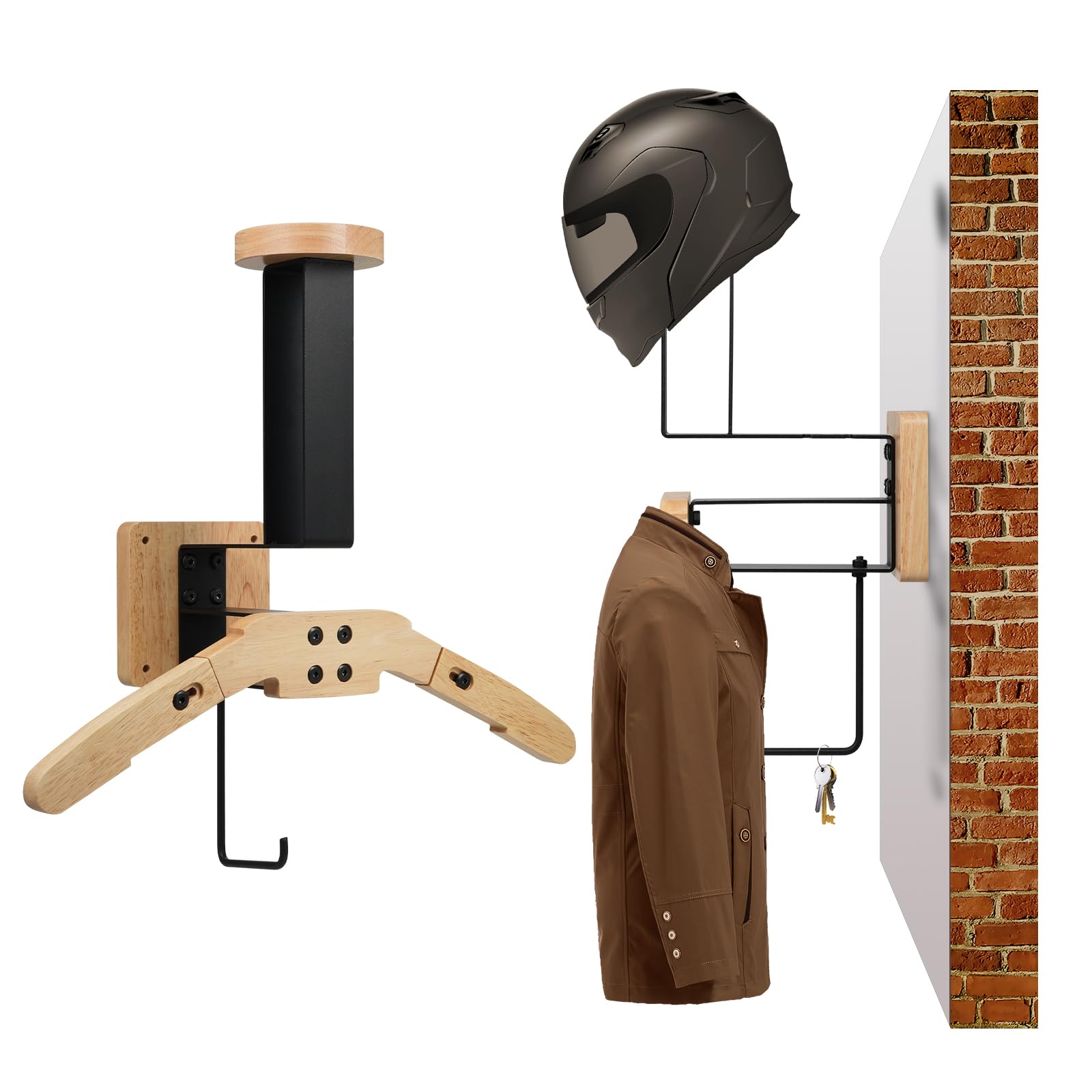 Porta Casco Moto da Parete,Gancio per Casco Appendi Casco Moto da Parete Porta Cappelli di Alluminio e Legno Regolabile