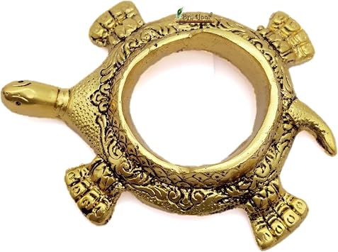 BRIJ HAAT Natural Loud Blowing shankh Conch Shell with kachua (Turtle) Shape Stand Golden