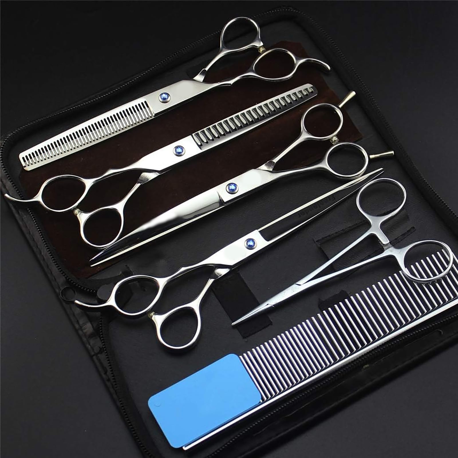 7.0" Professional Gaucher Toilettage pour Animaux Ciseaux Set Toilettage pour Chiens Kit 9CR De Sharp Durable Ciseaux Droit Ciseaux À Effiler Ciseaux Courbé 6Pcs Set