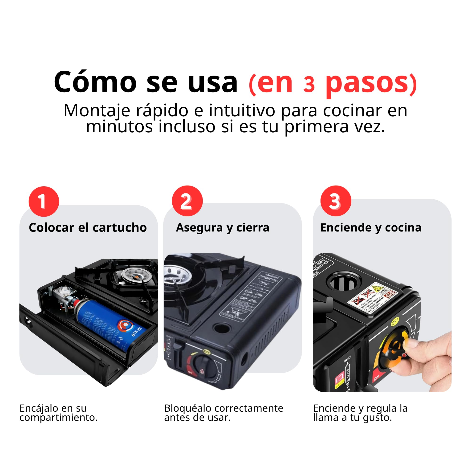 Camping Gas Portatil con adaptador de Bombona + 4 Cartuchos, Pack Hornillo + 4 Cartuchos, Hornillo Camping Gas Portátil, Cocinal, Infernillo, Fogareiro
