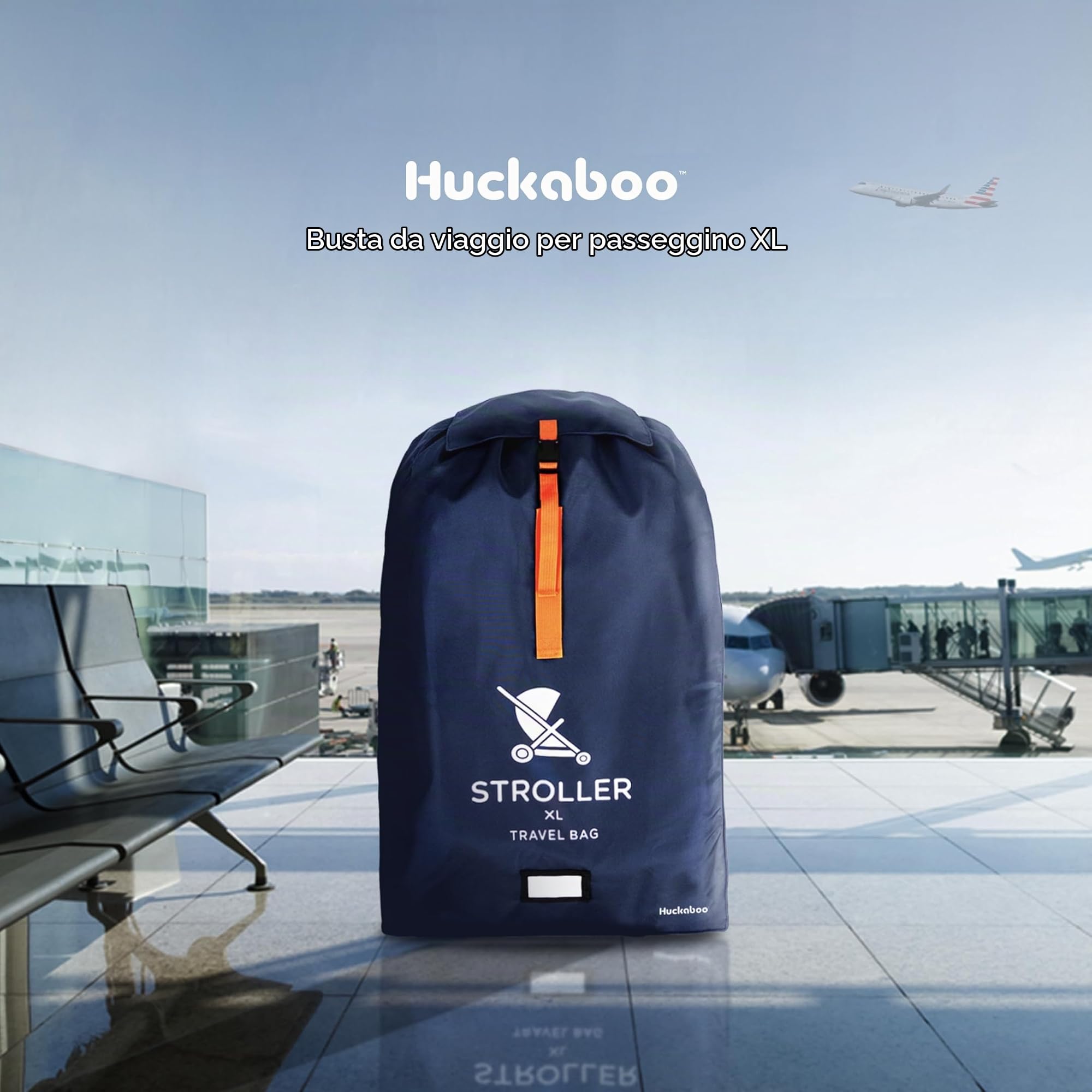 Huckaboo Borsa da viaggio XL per passeggino e carrozzina, per aereo, blu navy, blu navy, Borsa da viaggio per passeggino