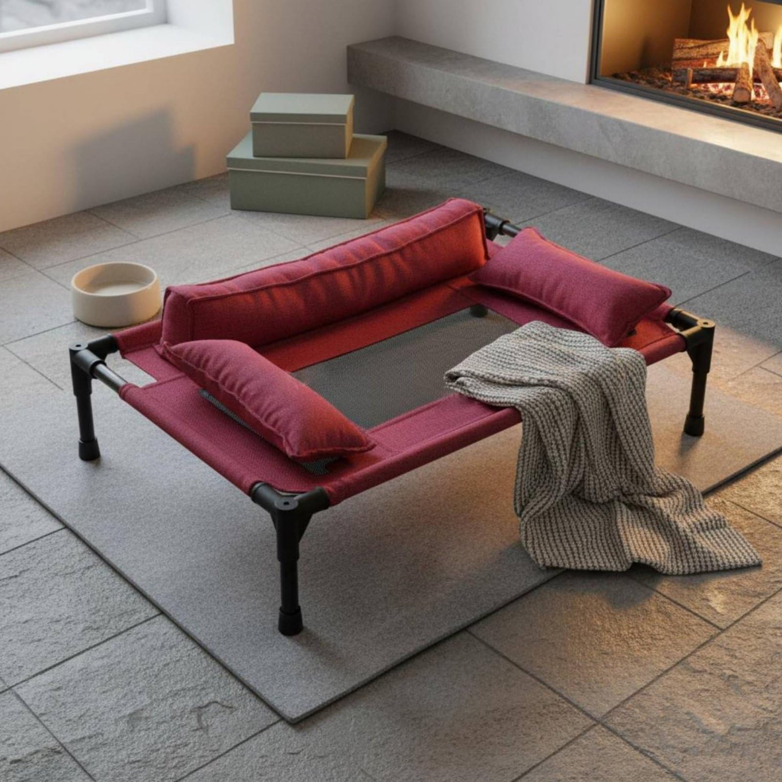 Cama para Mascota Elevada con Marco de Tubo de de Malla Sintética Resistente al Desgaste Lavable y Desmontable Soporte Lateral para Comodidad Adecuada, Gray, L