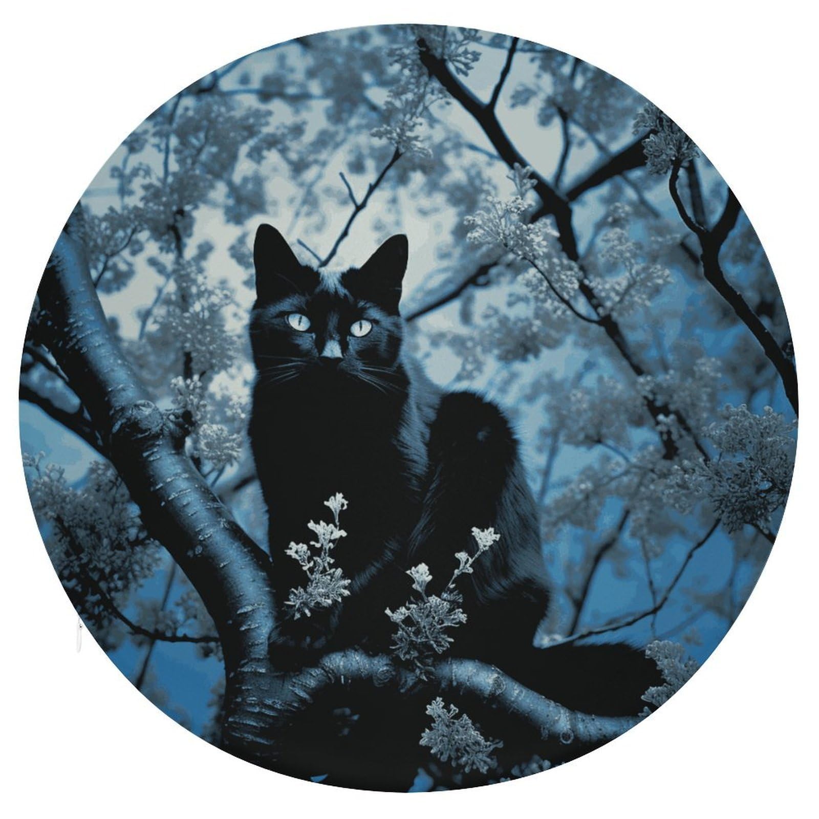 Wsoihfec Style Black Cat On Tree Seat Cushion Round Chair Pad