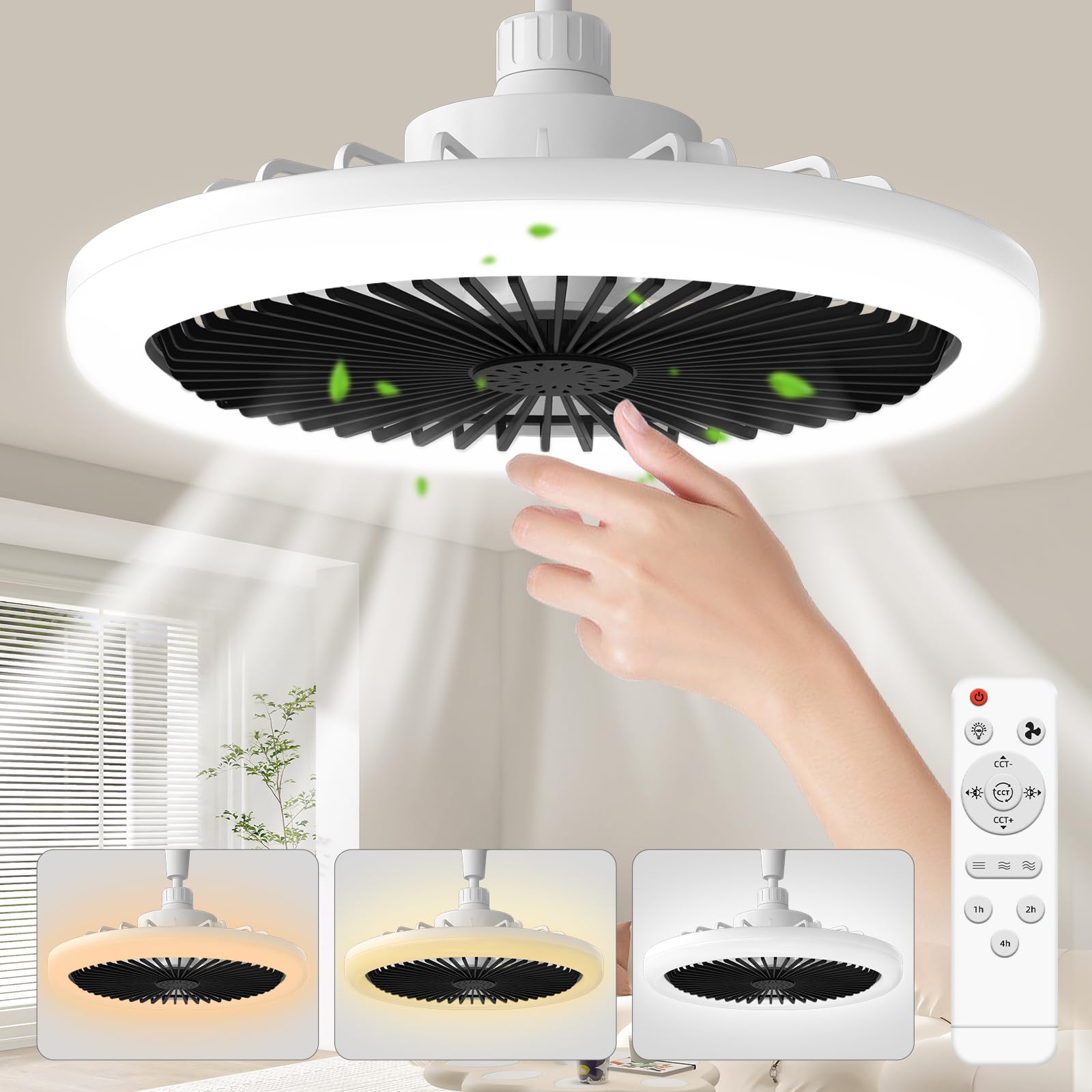Ventilatore A Soffitto Con Luce, Telecomando, 3 Velocità E Portalampada E27 Regolabile. Perfetto Per Stanze Piccole. - 5
