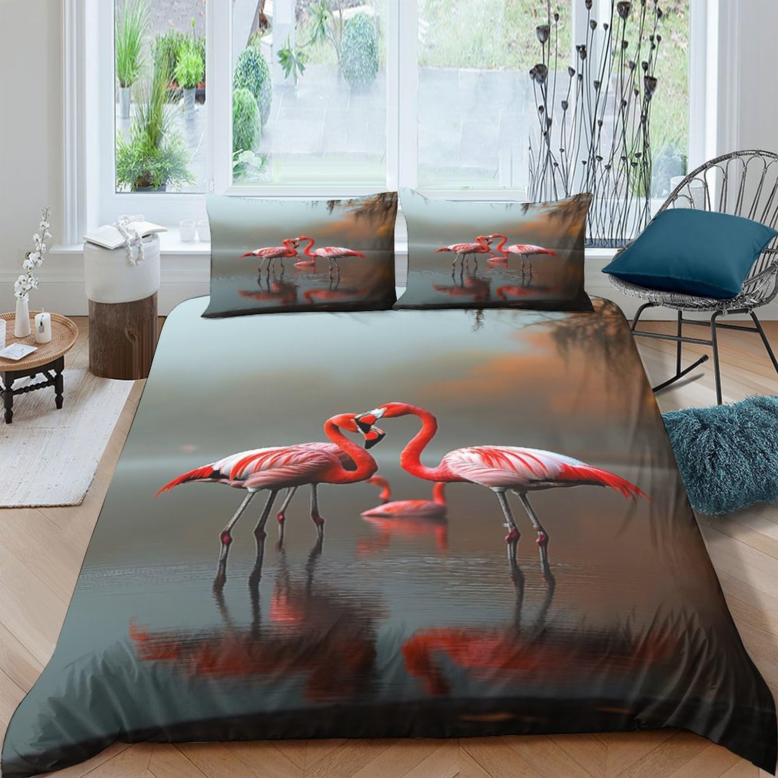 Ctjqhvkz Style-2 3D Printed Flamingo Reflection Fitted Sheet Microfiber Soft Breathable Bird Lake Mattress Cover Bedroom Decor Single（135X200cm）