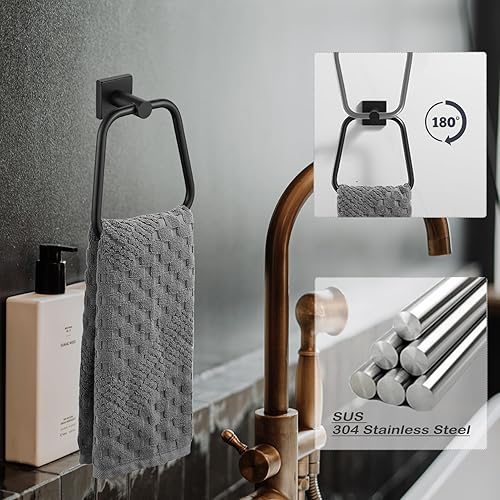 Miniatura 2 de LOORODR Juego de accesorios de baño, toalleros de acero inoxidable SUS304, 5 piezas de barra de toalla negro mate montado en la pared, barras de