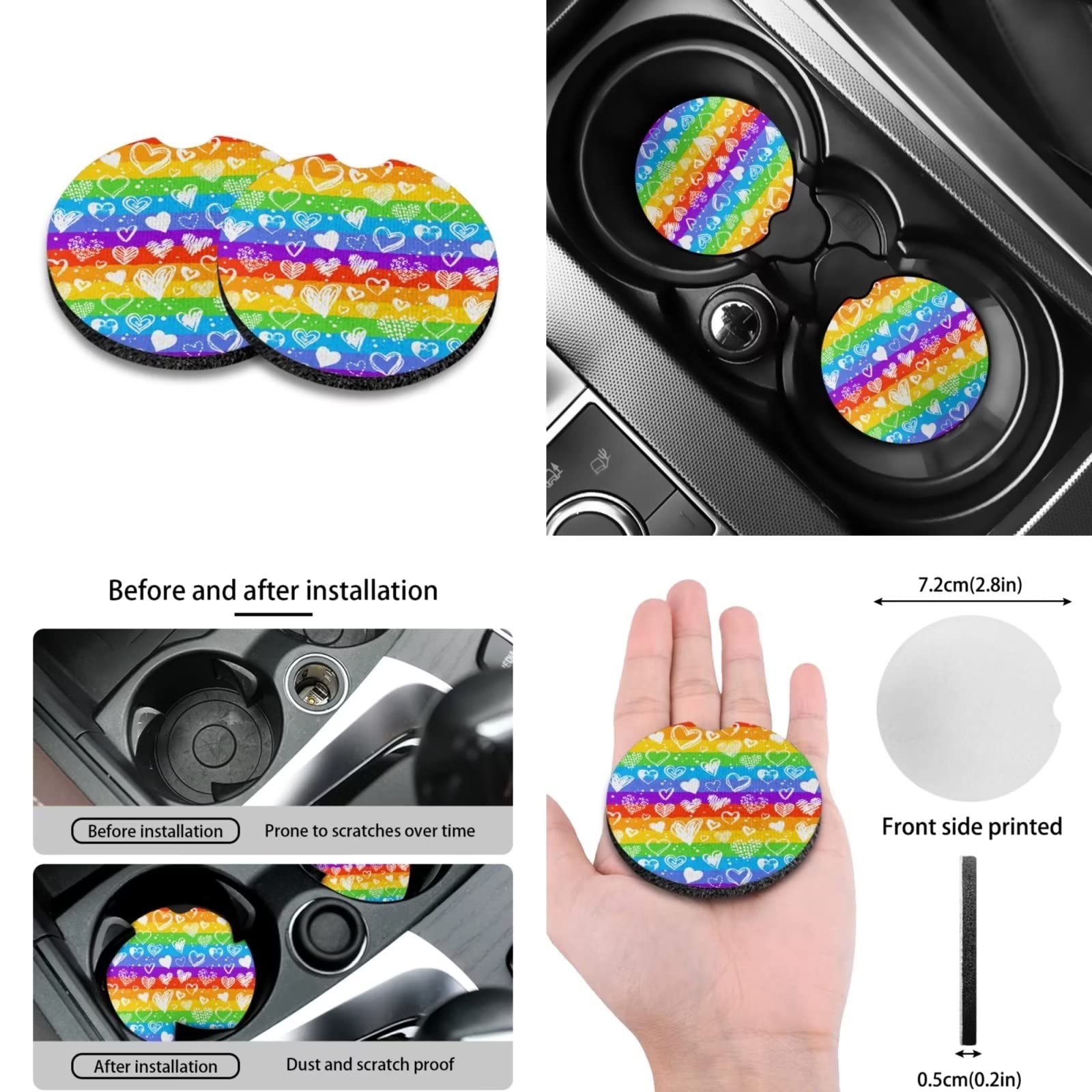 Dolyues Rainbow Heart Love Accessori per auto, SUV, camion, berlina, coprisedile/coprivolante/coprivolante/coprivolante/coprivolante/coprivolante 7 pezzi decorazione auto